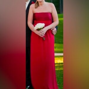 David’s Bridal Red Strapless Jersey A-line with Ruched Charmeuse Bust